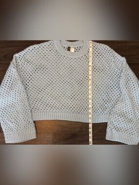 H&M Pale Blue Open-Knit Crewneck Crop Sweater